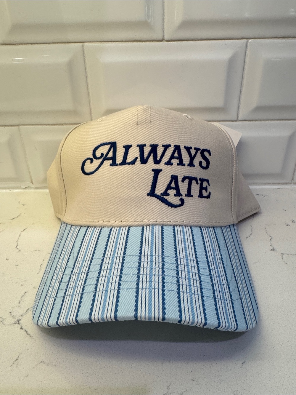 Always Late Beige & Light Blue Striped Cap
